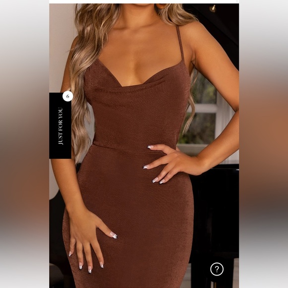 Club London Chocolate Asymmetric Cowl Dress - Picture 3 of 5